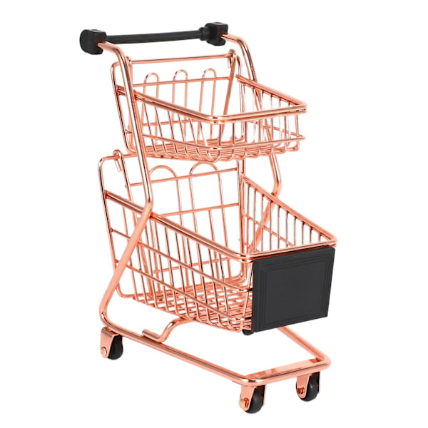 Mini Dobbeltlags Handlekurv Smyddet Jern Supermarked Vogn Metall Gullkurv Gull Rose Gold