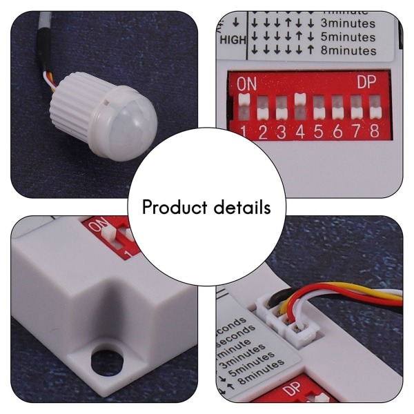 12v 24v Pir Bevægelsessensor Switch Ir Infrarød Menneskelig Induktion Tidsforsinkelsesrelæ Switch Korridor Led LBY white