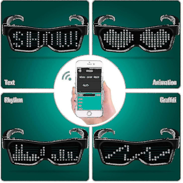 LED Briller Bluetooth App Forbundet LED Display Smart Briller DIY Funky Briller