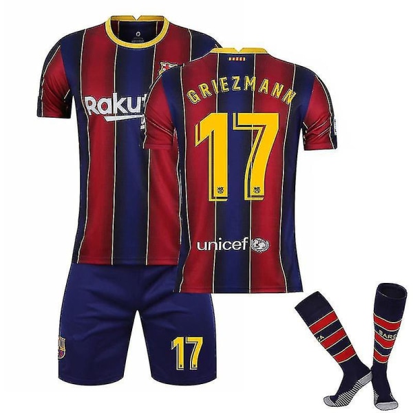 Børnefodboldsæt Fodboldtrøje Træning T-shirt Sæt 20/21 - Messi Barcelona 20 21 Griezmann 17 Kids 16(90-100CM)