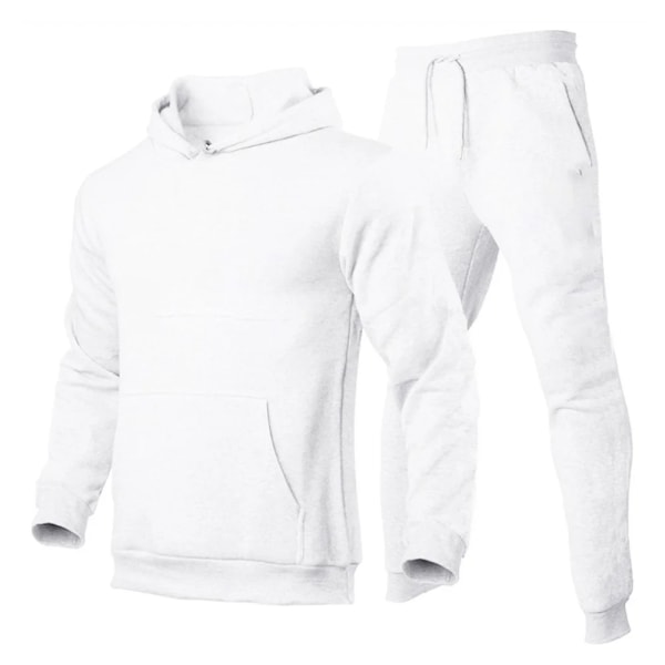 Herr tracksuit med huva och dragkedja + joggingbyxor sportdräkt casual joggare sportkläder 2 delar herr fleece streetwear set Black XXL