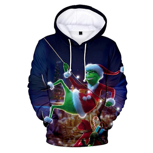 Huvtröja med 3D-tryck för män och kvinnor, julgrinch, långärmad, huvad tröja, pullover, casual, lös, jultoppar A 3XL