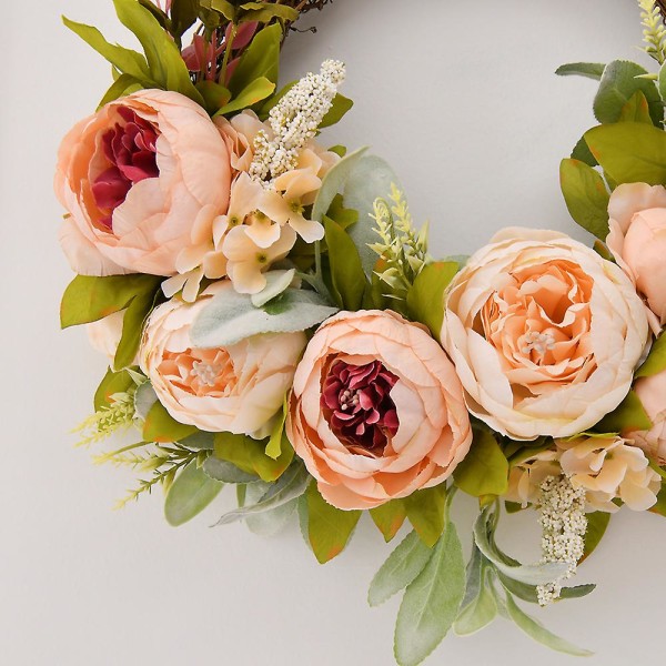 Ny Kunstig Peon Krans Peon Blomsterkrans Forår Sommer Kranser Vinranke Krans Grønne Blade white