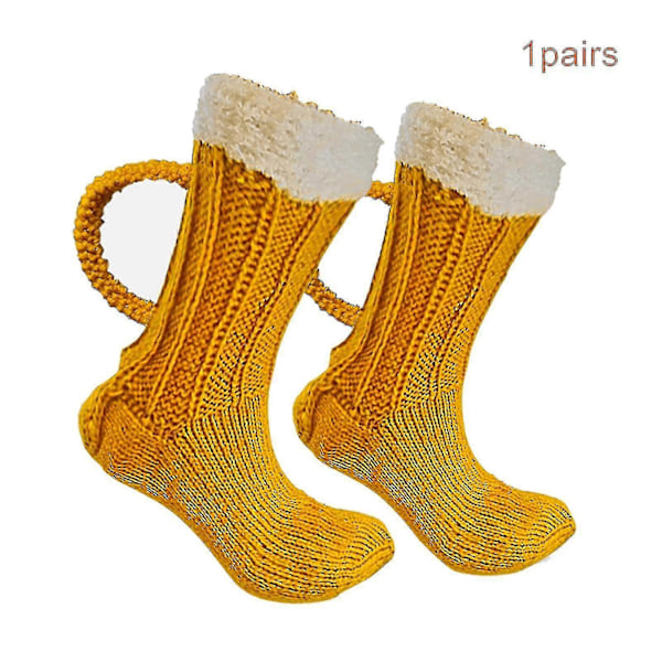 3D Ölsejdlar Strumpor Söta Unisex Roliga Nya Gula Stickade Strumpor Varma Tjocka Golvstrumpor För Män Vinter 3pairs