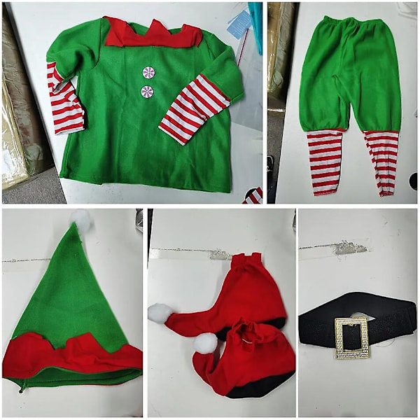 Jul Familjematchande Kläder Pojke Flicka Elf Julkläder Set Vuxen Grön Röd Fest Toppar Byxor Hatt Bälte Outfit Cosplay Kostym[HK] Adult Size 160 ER43B0