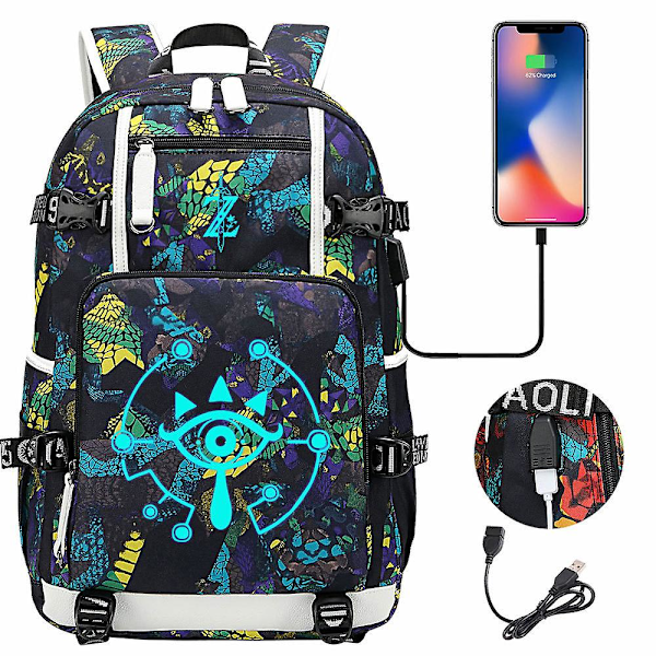 Legend Of Zelda: Breath Of The Wild Eye Game Usb Rygsæk - Cosplay Skole Taske Til Studerende - Unisex Rejse Laptop Taske Høj Kvalitet 10