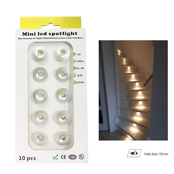 20 stk. små spot LED-lys spotlight 1W 12V vandtæt stemningsbelysning til loft sauna tagrender trapper gangbroer gårdhave skabBY Pure white 6000k 120 degree