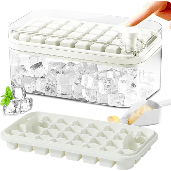 SDIGV Isbitbricka med lock och behållare, 2-pack för frys, 64 st isbitsform (grön) White