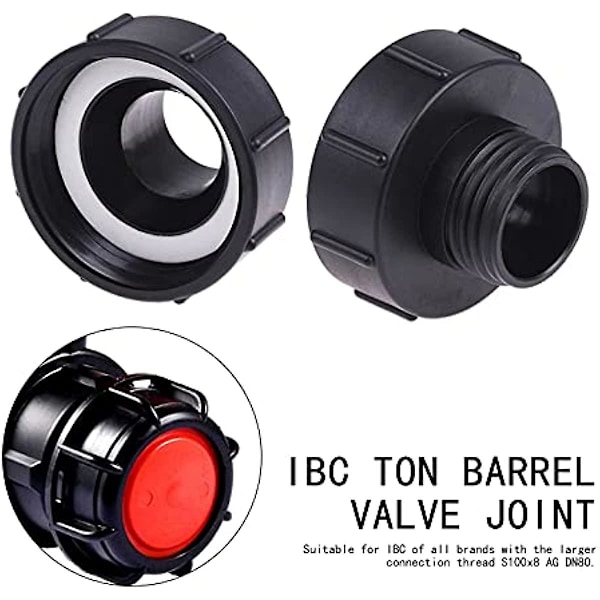 IBC Tank Adapter Slangehane Connector DN80 3 Tommer S100x8 100 mm Grov Gevind til 2 Tommer S60x6 60 mm Vandtankhane IBC Tank Fittings Gevind C