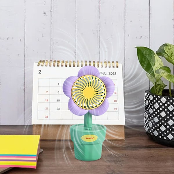 Landlig vindblomst potte lille ventilator USB opladning høj skønhed blomst kontor studerende sovesal skrivebord lille ventilator Purple