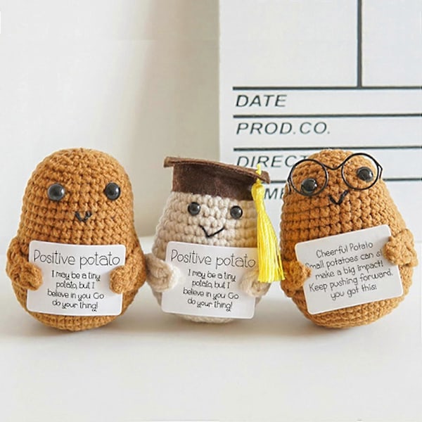 Mini Rolig Positiv Potatis, Mjuk Ull Stickad Leksak 3 Tum Söta Virkade Dockor med Positivt Kort Dekoration Uppmuntran Stöd för Födelsedagsrums Dekoration Pickle-1pcs