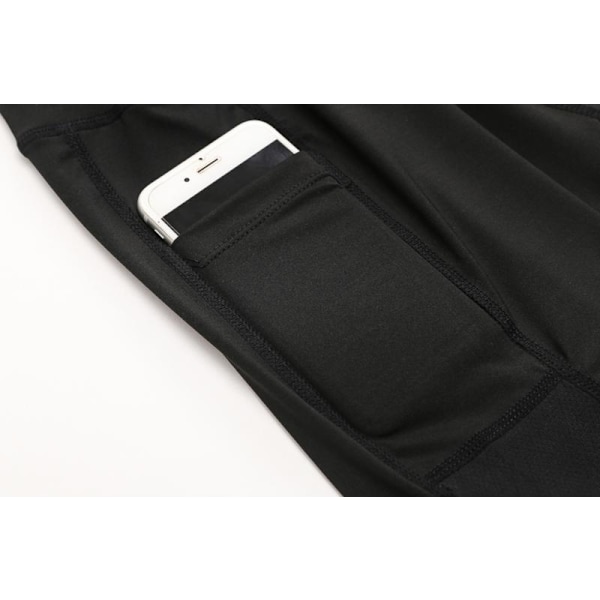 Svarta elastiska Träningstights fickor på båda sidorna black xl
