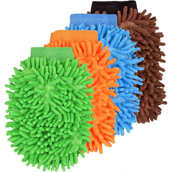 4 stk. Bilvask Handsker, Mikrofiber Vask Handske, Chenille Vask Handske, Absorberende Rengørings Handske, Ultra Blød Vask Handske til Bil Husholdning Rengøring