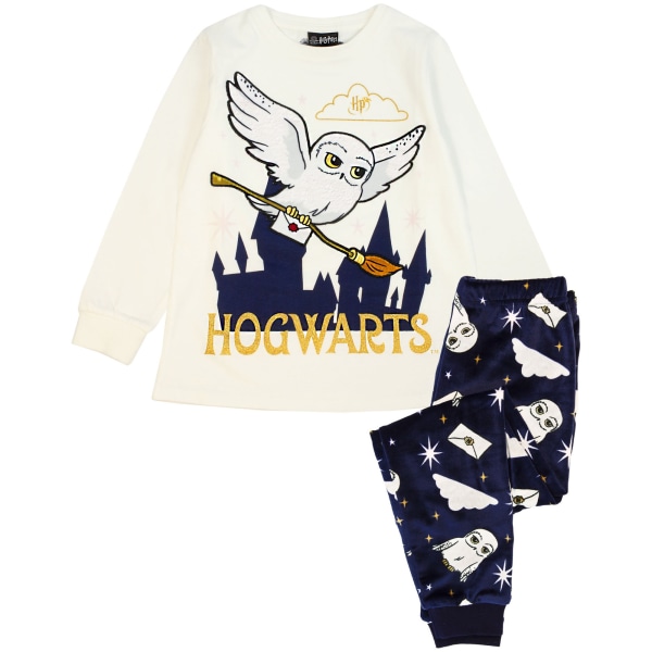 Harry Potter Girls Hedwig Fleece Long Pyjamas Set 9-10 år ledigt Off White/Navy 9-10 Years