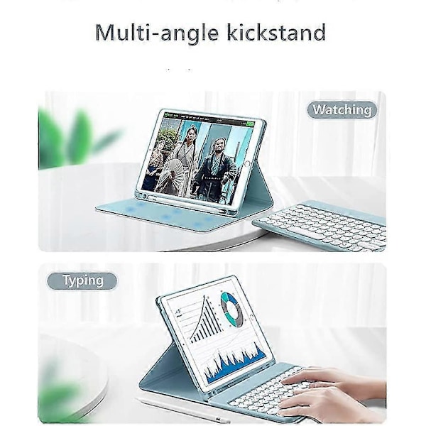 iPad 9 2021 10,2 tommer iPad 8 iPad 7 Air 3 Pro 10,5 Tastatur Etui med Mus Farvet Tastatur Retro Runde Tastaturhætter Søde Slikfarver Aftagelig Tastatur Pink