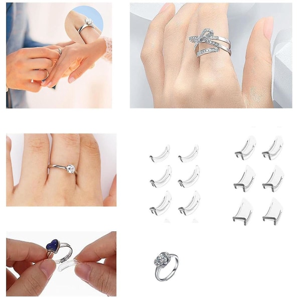 12 stk Usynlige Ringjusterere for Løse Ringer Passer til Alle Ringer Ringklips for å Gjøre Ringer Mindre RingBY Transparent