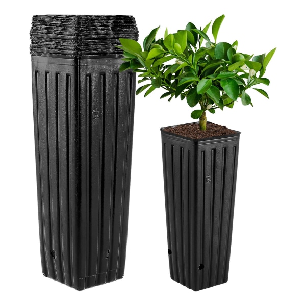 50 stk Svarte Planteposer Høy Vekstposer Tre Barnehagepotter Tykk Plast Barnehageposer Høy Barnehageposer Plantevekstposer Black 10X30CM