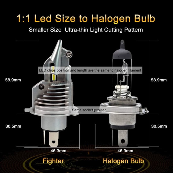 H4 LED-hovedlyspærer, fjernlys og nærlys, 70 W, 16000 LM, 6500 K hvitt med vifte, superlys, vanntett, bilhovedlykt, plug and play, alt-i-ett-konverteringssett