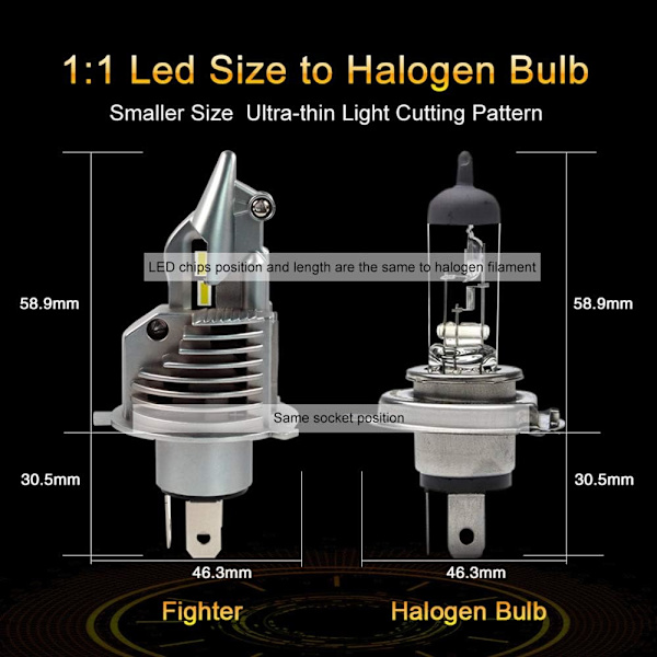H4 LED-strålkastarlampor Helljus Halvljus 70W 16000LM 6500K Vit med Fläkt Superljus Vattentät Bilstrålkastare Plug And Play Allt i ett Konverteringskit