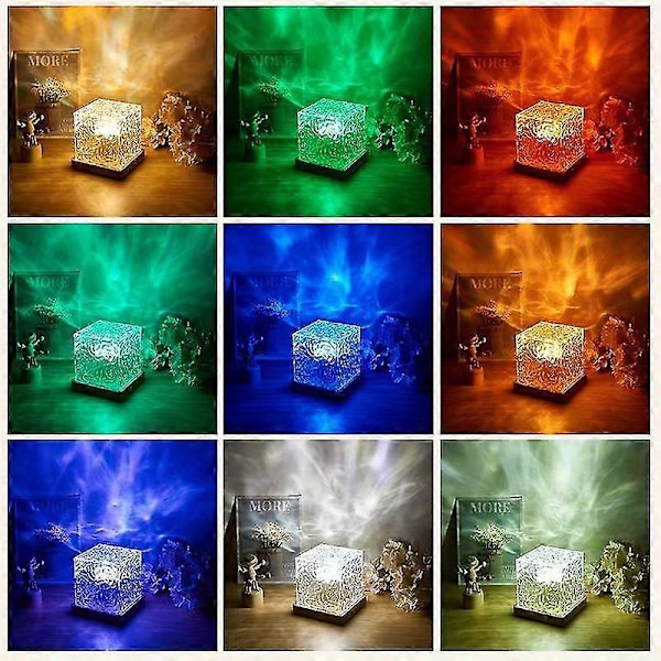 Luminorthe Luminorth Kubelampe, Himmelsk Vannlampe, Nordlys Kube Midnattsaura Lampe, 16 Farger Dynamisk Vannbølge Nattlys med Fjernkontroll 1pc