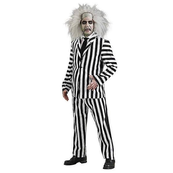 Galna Spöke Beetlejuice Partykläder Vuxna Halloween Karneval Maskeraddräkt Set 2XL