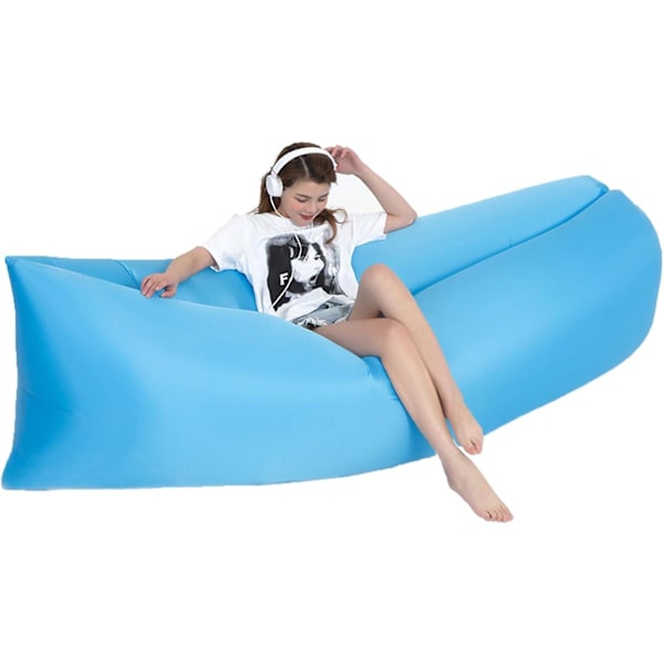 Uppblåsbar Lounger Luftsoffa, Uppblåsbar Soffa Säng Campingstol, Bärbar Lat Soffa Luftstol för Resor/Camping/Vandring/Strandfester Blue
