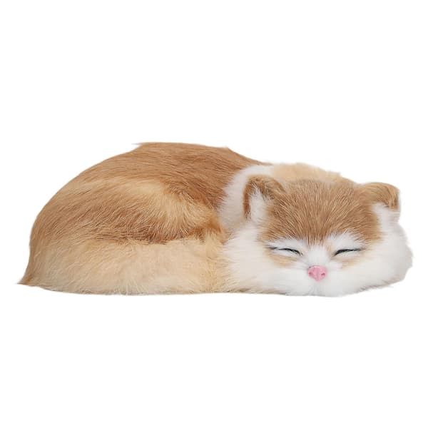 Furry Sovende Kat Figur Realistisk Simulation Fluffy Dekorativ Plys Sovende Kat Model til Hjemmekontor