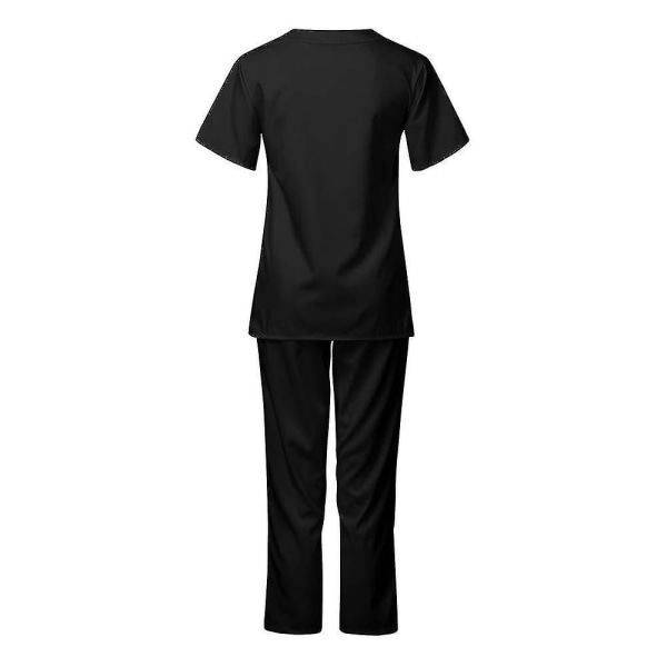 Unisex läkarrock och byxor skrubbset sjuksköterska tandläkare kostym för medicinsk användning Black 2XL