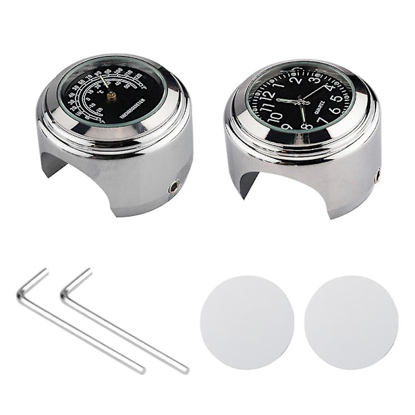 Universal Motorcykel Styr Ur Cykel Termometer Vandtæt Udskiftning Til Motorcykler Cykler 22mm-25.4mm7/8\"\"- 1\"\" Styr Sølv Skal Silver black dial clockandtemp