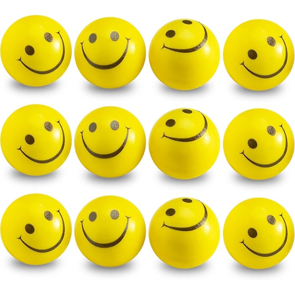 JUSCH SAYTAY Smilende Stressballer (Bulkpakke med 24) for barn og voksne, 2 tommer gule morsomme glade ansikts-klemmekuler for å lindre angst, håndterapi