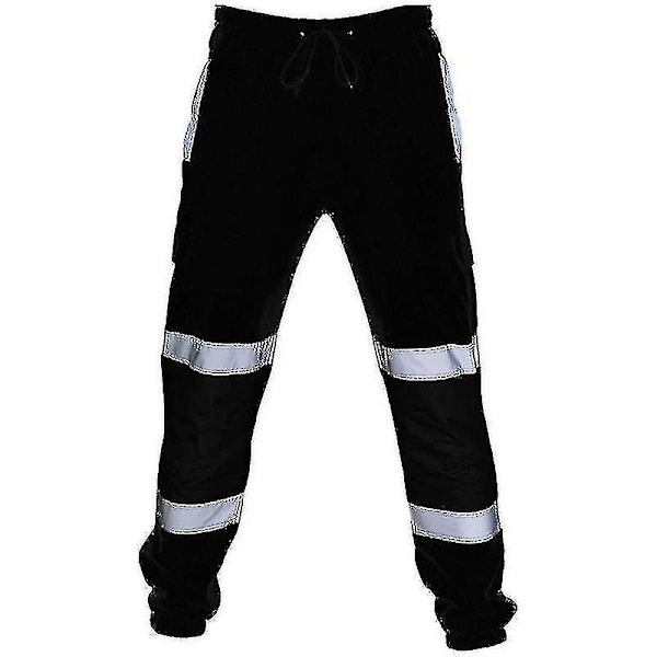 Säkerhetsarbetsbyxor för vuxna, hög synlighet, elastisk midja, svettbyxor (FMY)BY Black 4XL
