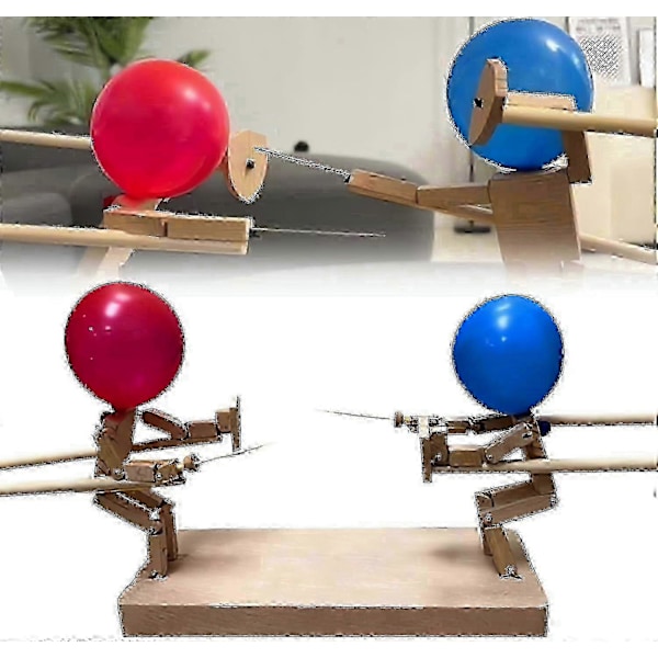 Ballon Bambusmand Duel, 2024 Ny Håndlavet Træ Fægtespil Dukker, Træ Bots Duel Spil For 2 Spillere, Hurtigt Ballonkamp Fest Spil Wood Board Thickness 5 mm