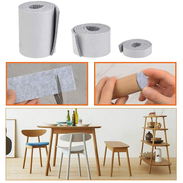Filttätade Glidare Självhäftande 3-pack Filtband, 2cm / 5cm / 10cm Limmad Filt