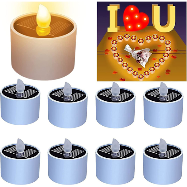Solcells drivna LED-värmeljus, solcells drivna LED-värmeljus, 1/2/4/6/8/10-pack solcells drivna ljus utomhus vattentäta, Ip42 vattentäta, flamlösa LED-värmeljus för utomhusbruk 8pcs