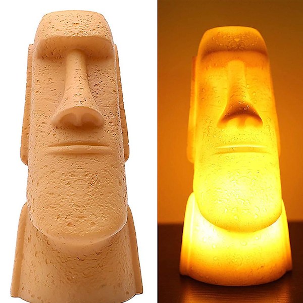 3D Natlys Easter Island Moai Stenfigur Batteridrevet Bord LED Lampe