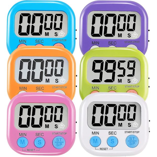 6 Pack Multi-function Electronic Timer - Magnetic Digital Timers Big Lcd Display The Loud / Silent Switch Countdown Timer Extensively Use In Break Tim