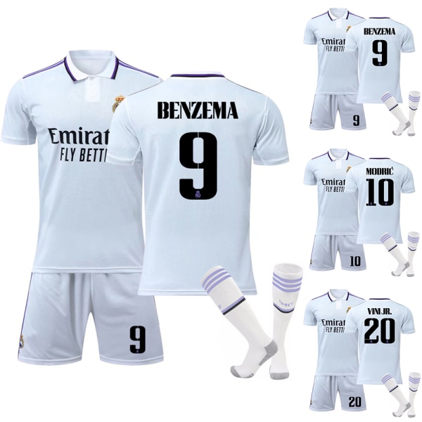 Real Madrid hemmaplan Benzema fotbollsuniform set #9 8-9Y