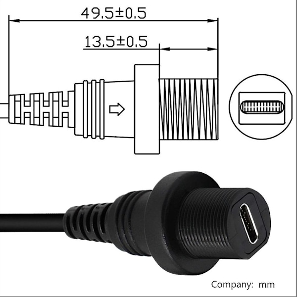Micro USB 90 Grader Han till USB 3.1 Typ-C Hon Flush Panel Mount Förlängningskabel för Bil Motorcykel Instrumentbräda