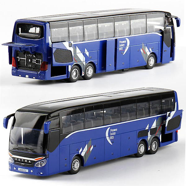 1:32 Högkvalitativ Legering Dubbeldäckare Buss Ljud Ljus Metall Diecast Drag tillbaka Simulation Lyx Sightseeing Bussfordon Barnleksaker [DmS] Blue2