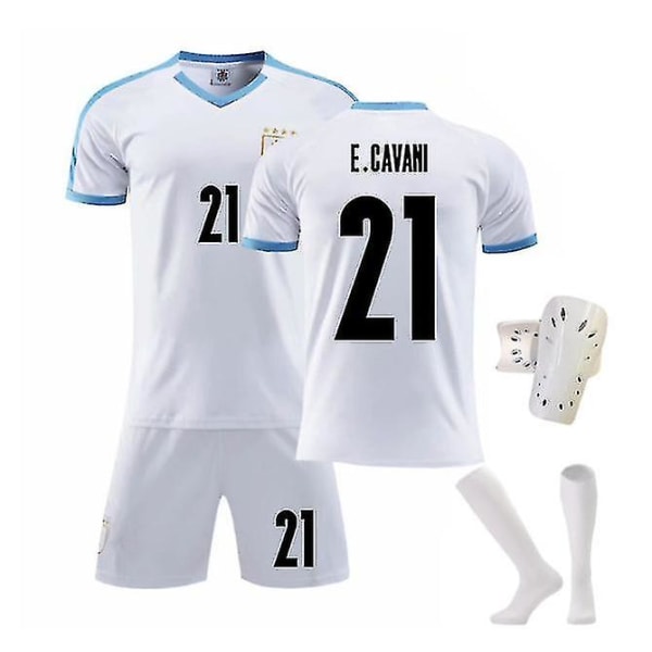 2022 Nya Barn Fotbollströja 9# L.suarez 21# E.cavani Mode Shorts Fotbollströjor Kostym Skyddande Strumpor/set B21 White 28