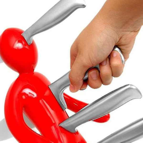 Sæt med knivblokke i rustfrit stål til køkkenet - 5 dele - Unik menneskekropsform - UniqueBY Red without Knife