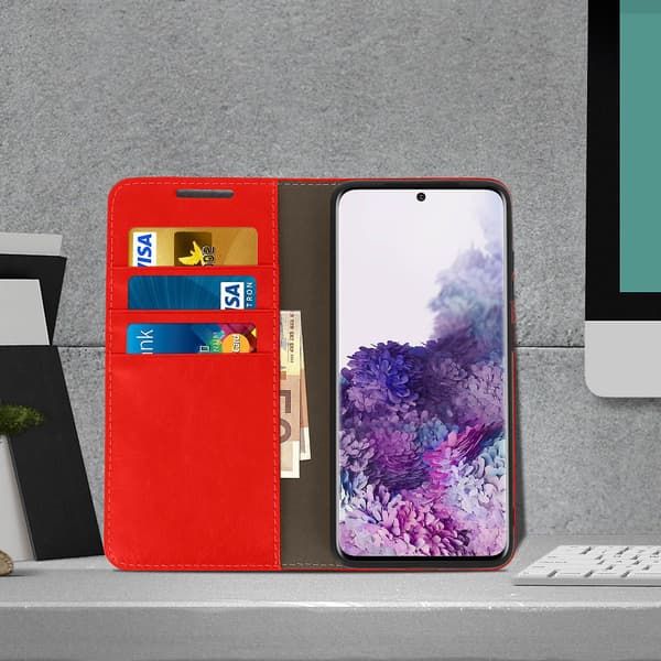 Folio Ægte Læder Galaxy S20 Etui Kortholder Video Stand [DB]