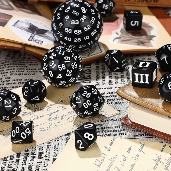 15 kappaletta täydellinen monitahoinen Dnd-noppasetti D3-d100 pallomainen Rpg-noppasetti, 100-sivuinen noppasetti Rol-haoyille [DmS] Black White