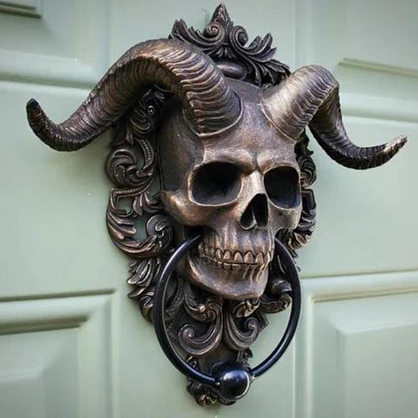 Sabbatic Goat Of Horned God Skull Dørbanker, Djevelsk Horned Skull Dørbanker Veggdekor, Satanisk Djevel Lucifer Aksent For Fron Large