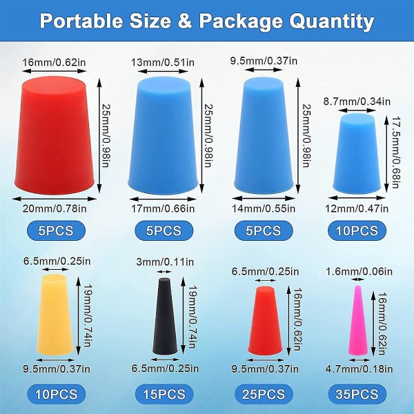 Silikon Gummi Konisk Plugg - 110 stk Høytemperaturbestandig Gummipropper For Hull PluggerBY As Shown