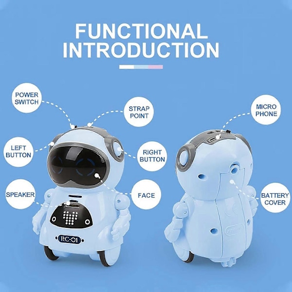 Lomme RC Robot Snakkende Interaktiv Dialog Stemmegjenkjenning Opptak Syngende Dansende Fortellende Historie Mini RC Robot Leker Gave Blue