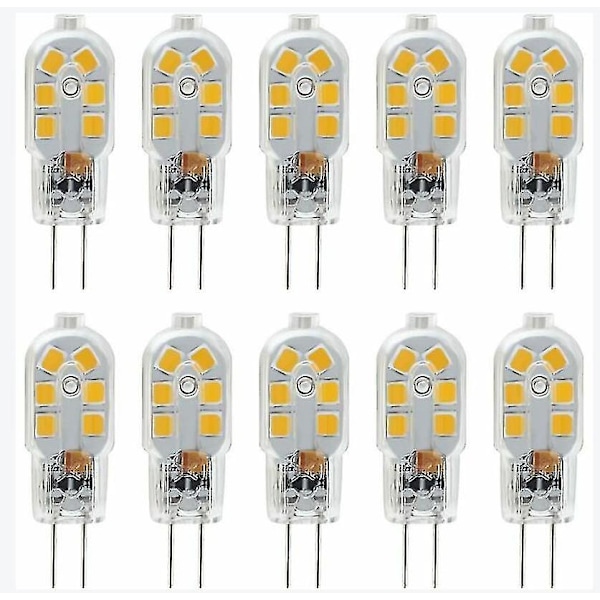 12v G4 LED Pære, 1w svarende til 10w Halogenlampe, Varmt Hvidt 2700-3200k, Ikke-dimbar, Pakke med 10