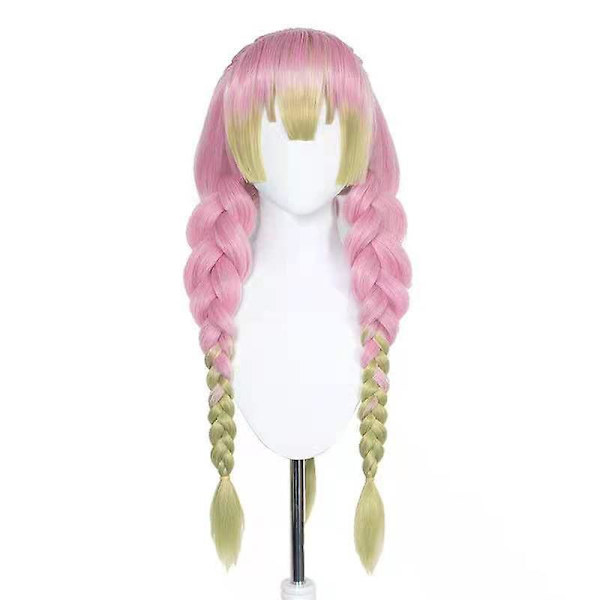 Anime Pink ja Vihreä Peruukki Mitsuri Cosplaylle, Punottu Peruukki Poninhäntäillä Halloween-juhliin + Peruukkipää, wz-2055  (FMY)