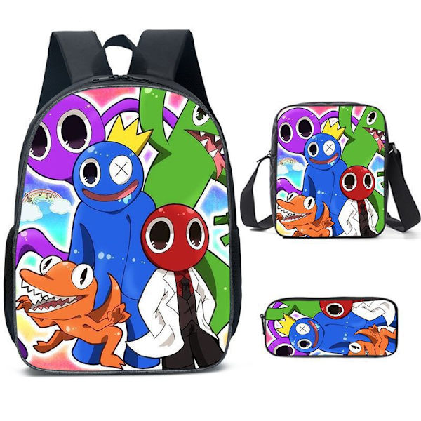Rainbow Friends -reppu, koululaukku, kynäkotelo ja lounaskassi, kolmiosainen setti