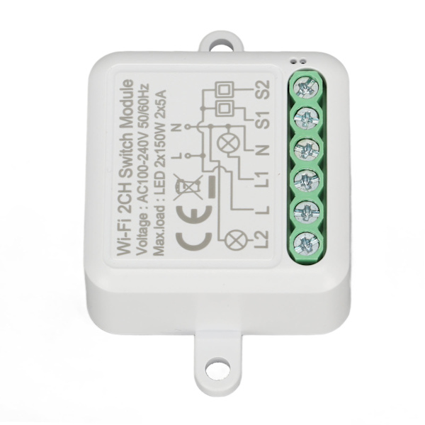 Wifi APP Fjernbetjening Afbryder Relæ Modul WiFi 2CH Lysafbryder Modul til Tuya AC 100‑240V